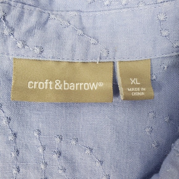 Croft & Barrow Womens XL Blue Linen Blend Embroidered 3/4 Sleeve Button Up Shirt - Picture 3 of 10